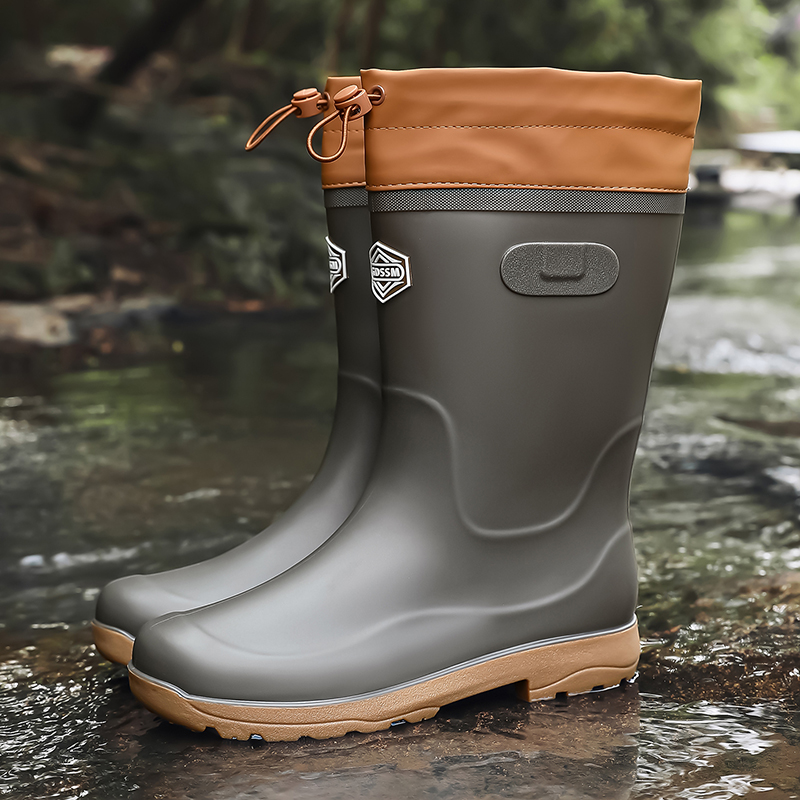 Fishing Boots - メンズハイカットカジュアルレインブーツ、四季対応、防水、滑り止め、アウトドア、ウェーディング、釣り、ウォーターシューズ、ウォーキングレインシューズ