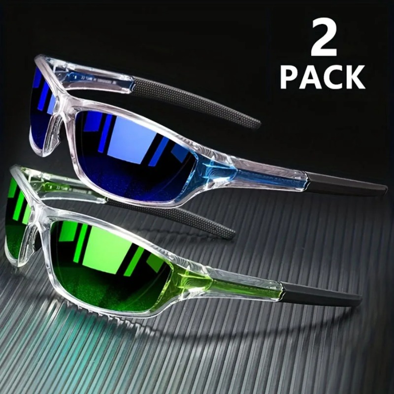 Fishing Sunglasses Polarized - 1/2個入り メンズスポーツサングラス 軽量 ナイトビジョン 男性用サングラス サイクリング