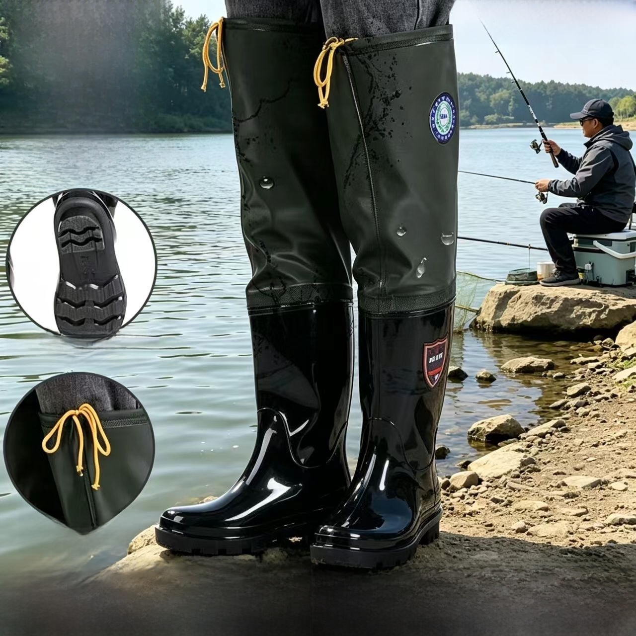 厚底オーバーニーレインブーツ メンズハイチューブウェーディン - Fishing Boots のレビューと価格